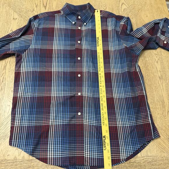 Roundtree & Yorke Easy Care Men’s Large Red Blue‎ Plaid Button Front Shirt - Picture 6 of 6